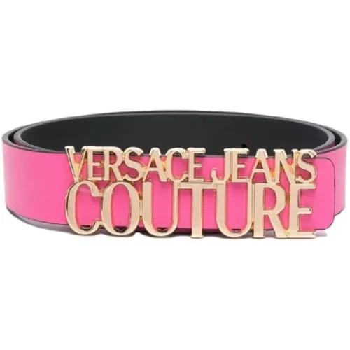 Fuchsia Leder Damengürtel mit Logo - 85 , Damen, Größe: 90 CM - Versace Jeans Couture - Modalova