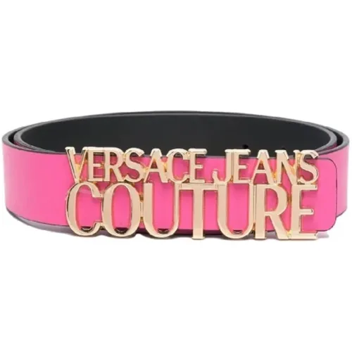 Fuchsia Leder Damengürtel mit Logo - 85 , Damen, Größe: 80 CM - Versace Jeans Couture - Modalova