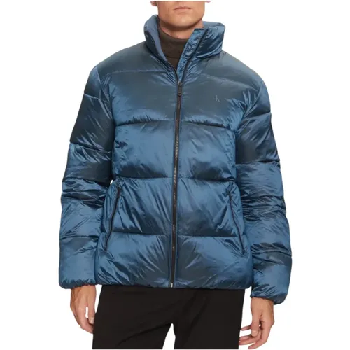 Zweifarbige Steppjacke Blau , Herren, Größe: L - Calvin Klein - Modalova