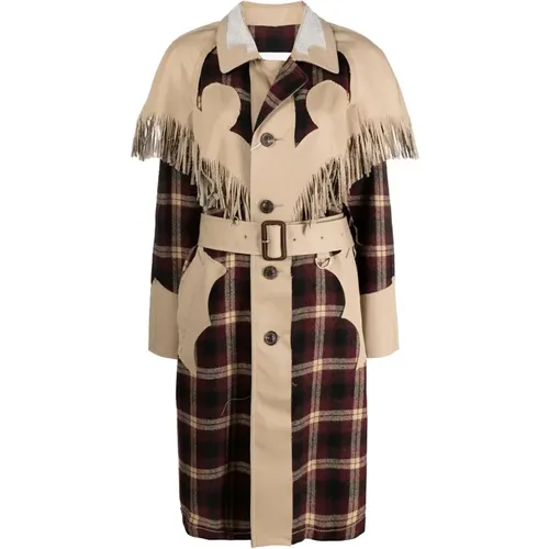 Fringed Wool Coat with Check Pattern , female, Sizes: 2XL - Maison Margiela - Modalova