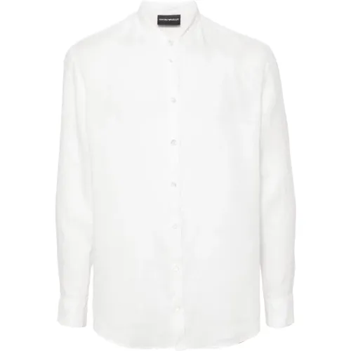 Linen Band Collar Shirt , male, Sizes: 3XL - Emporio Armani - Modalova