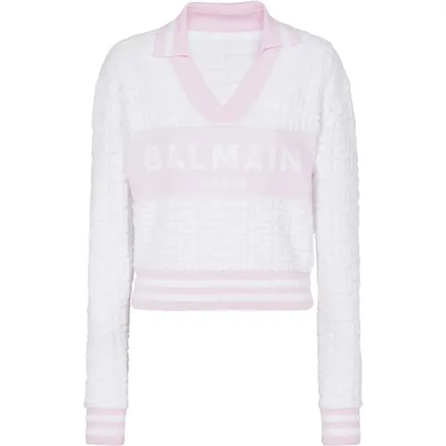 Monogram knit polo , female, Sizes: M - Balmain - Modalova