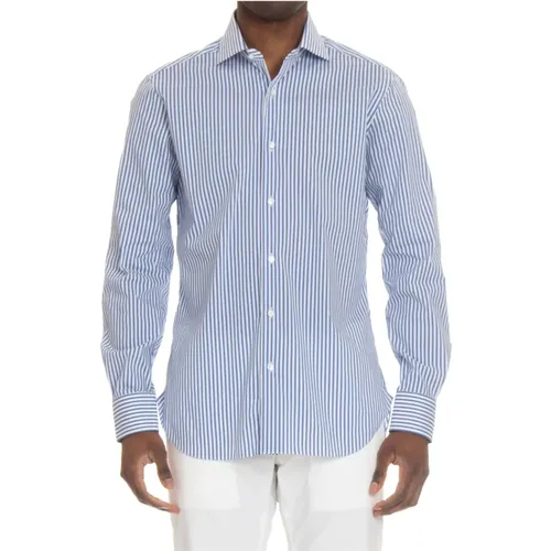 White Striped Tailored Cotton Shirt , male, Sizes: 2XL, 3XL, XL, M - Barba - Modalova