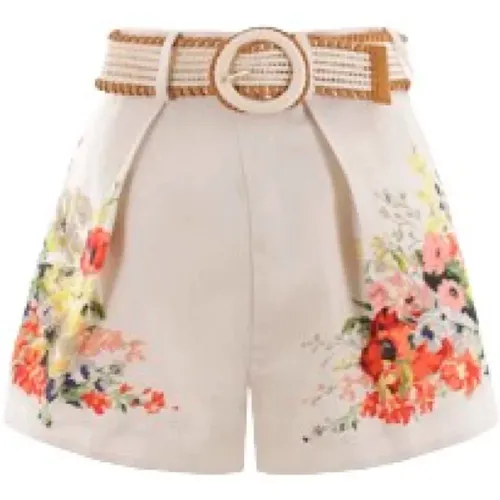 Floral Linen Shorts with Invisible Zipper , female, Sizes: S, M - Zimmermann - Modalova