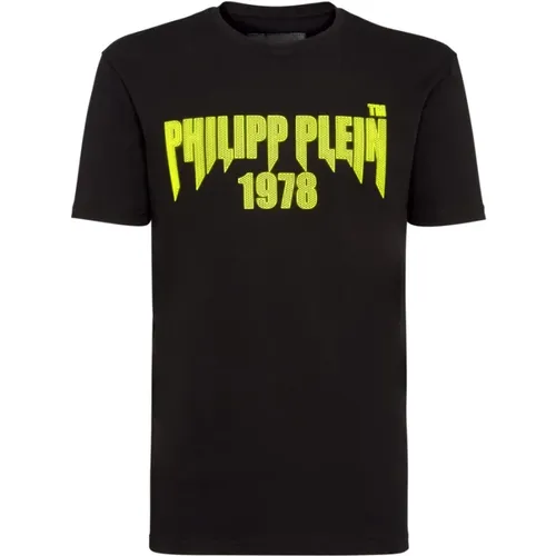 Einzigartiges Rundhals T-Shirt Gelb,Skull Strass Rundhals T-Shirt - Philipp Plein - Modalova