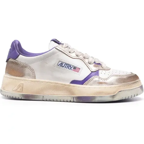 Vintage Low Sneakers in Weiß und Lila , Damen, Größe: 38 EU - Autry - Modalova