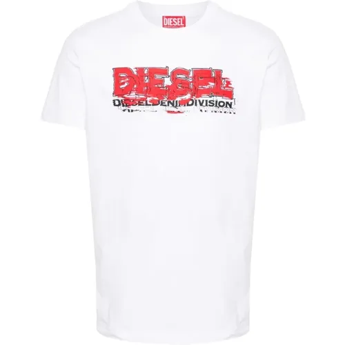 Weiße T-Shirts und Polos,T-Shirt mit verzerrtem Logo - Diesel - Modalova