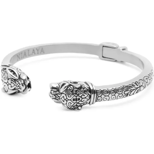 Men's Panther Bangle in Silver , male, Sizes: 2XL, XL, M, L - Nialaya - Modalova