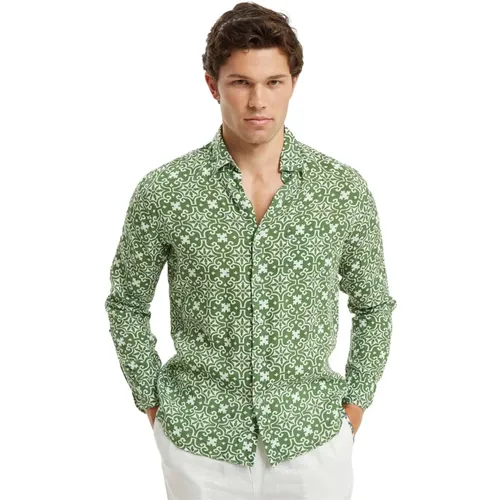 Mediterranean Tile Print Linen Shirt , male, Sizes: 2XL, S, XL - Peninsula - Modalova