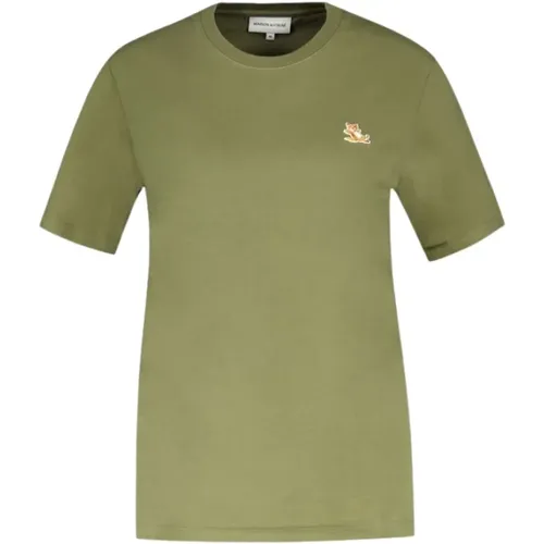Fox Patch T-Shirt - Grün,T-Shirts,Hellgrau Chillar Fox Patch,Chillax Fox Patch T-Shirt,Militärgrünes Fox Patch T-Shirt,Fuchspatch Baumwoll-T-Shirt - Maison Kitsuné - Modalova