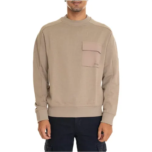 Taschen-Cargo-Crewneck-Sweatshirt , Herren, Größe: 2XL - Boss - Modalova