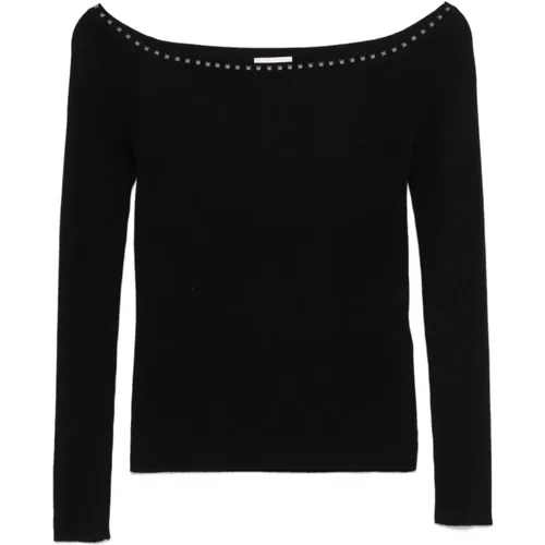 Schwarzer Off-Shoulder Pullover mit Rockstud-Detailing , Damen, Größe: M - Liu Jo - Modalova