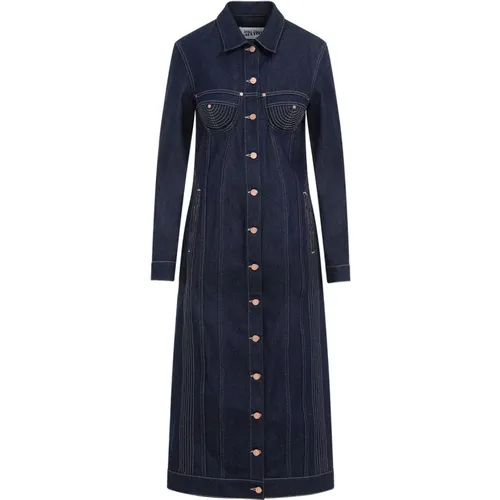 Indigo Denim Trompe-l`Sil Coat , female, Sizes: XS, S - Jean Paul Gaultier - Modalova