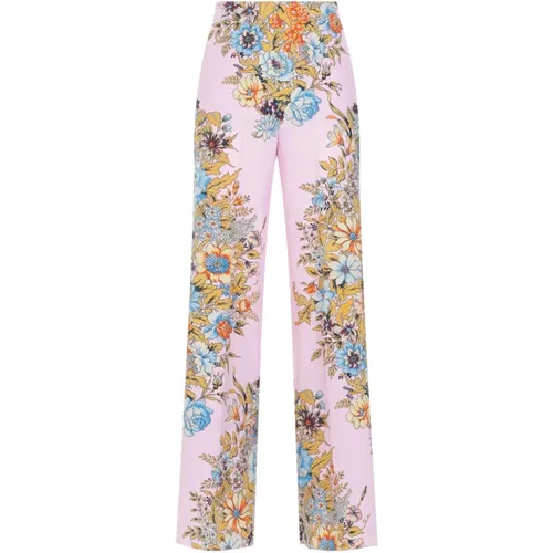 Silk Floral Print Trousers Pink Purple , female, Sizes: 2XS, XS, S - ETRO - Modalova