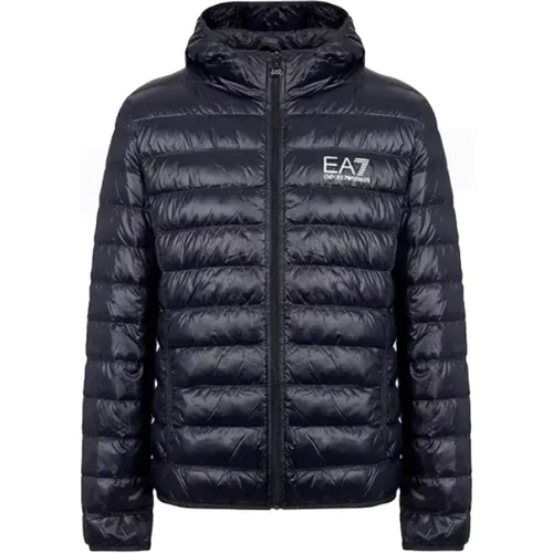 Blaue Nylon Regular Fit Reißverschluss Jacke - Emporio Armani EA7 - Modalova