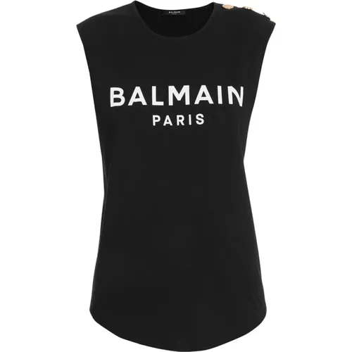 Eco-designed cotton T-shirt with logo print , female, Sizes: M - Balmain - Modalova