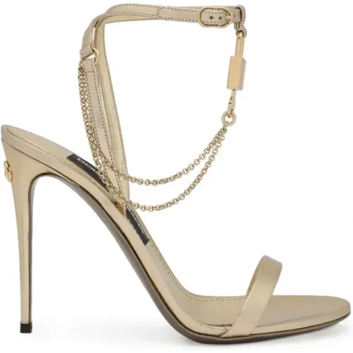 Goldene Sandalen mit Vorhängeschloss-Detail - Dolce & Gabbana - Modalova