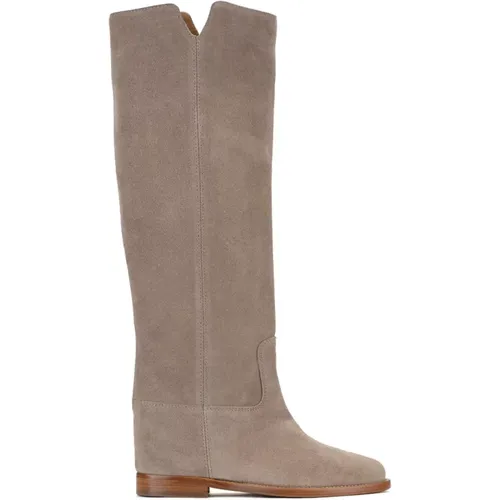 Taupe Wildleder Keilabsatzstiefel Hergestellt in Italien , Damen, Größe: 37 1/2 EU - Via Roma 15 - Modalova