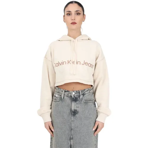 Weiße Crop Kapuzenpullover - Calvin Klein Jeans - Modalova