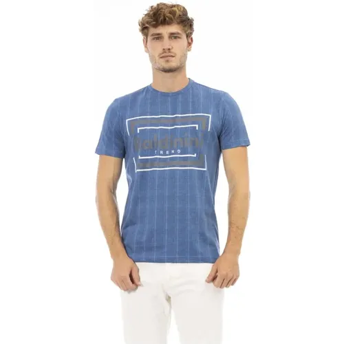 Blaues Baumwoll Rundhals T-Shirt , Herren, Größe: 2XL - Baldinini - Modalova