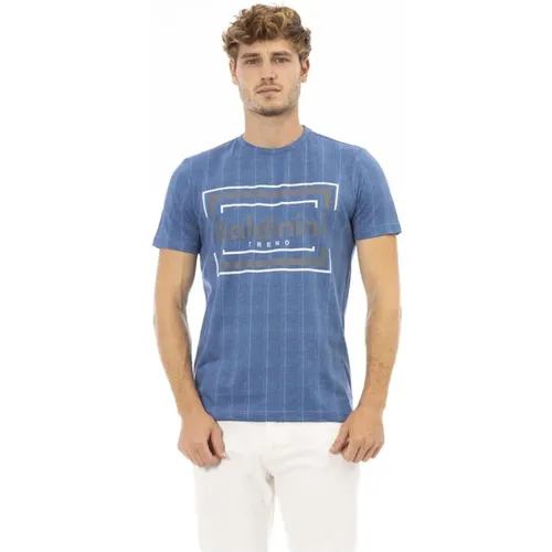 Blaues Baumwoll Rundhals T-Shirt , Herren, Größe: XS - Baldinini - Modalova