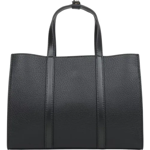 Luxuriöse Schwarze Leder Shopper Tasche , Damen, Größe: ONE Size - Estro - Modalova