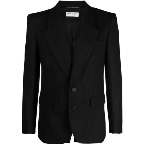 Wool Single-Breasted Jacket with Notched Lapels , male, Sizes: M - Saint Laurent - Modalova