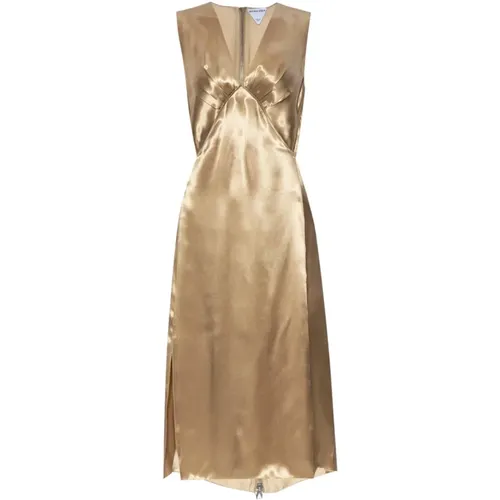 Goldfarbenes Ärmelloses Kleid mit Dekorativen Nähten - Bottega Veneta - Modalova
