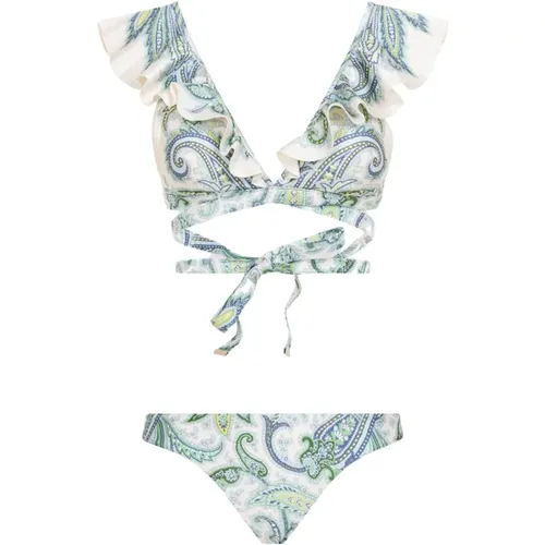 Grüner Paisley Ruffle Bikini Wrap , Damen, Größe: M - Zimmermann - Modalova