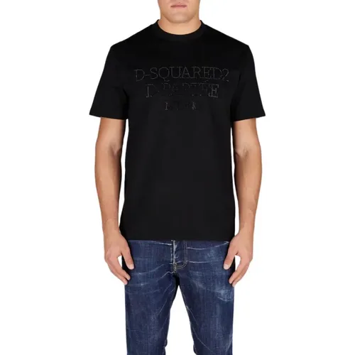 Schwarzes Baumwoll-Rhinestone-T-Shirt für Männer - Dsquared2 - Modalova