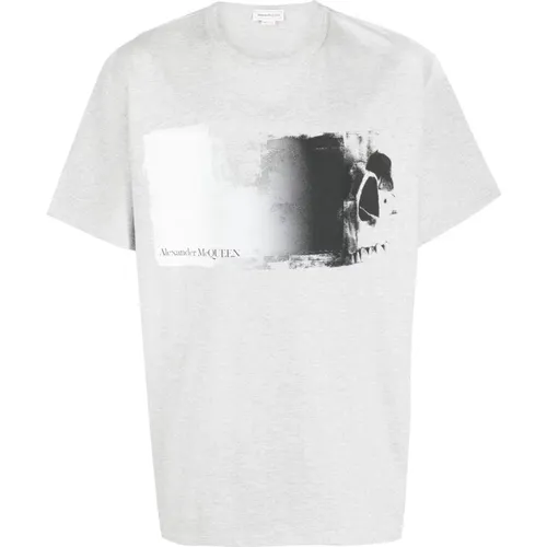 Graphic Print Crew-neck T-shirt in Grey , male, Sizes: S, M - alexander mcqueen - Modalova