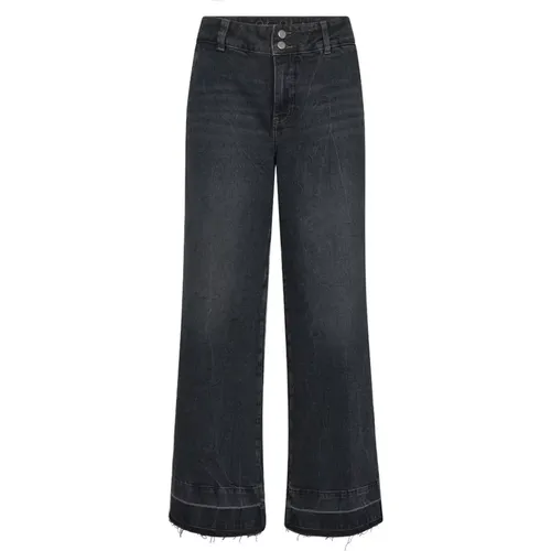 Straight-leg Dark Grey Jeans mit rohen Kanten , Damen, Größe: W26 - MOS MOSH - Modalova