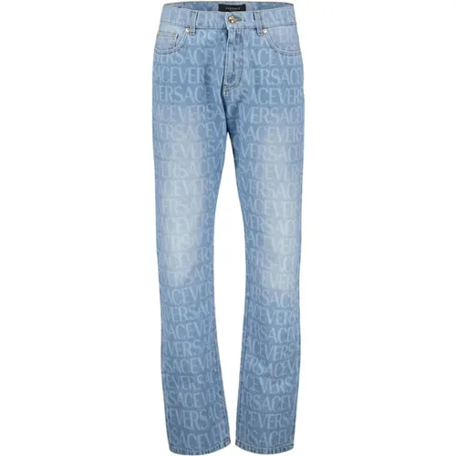 Blaue Gewaschene Straight Fit Jeans , Herren, Größe: W31 - Versace - Modalova