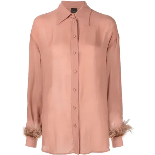 Georgette Crepe Feather Detail Shirt , female, Sizes: S, XS, 2XS - pinko - Modalova