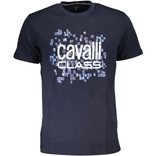 Blau Baumwolle Bedrucktes Logo T-Shirt , Herren, Größe: XL - Cavalli Class - Modalova