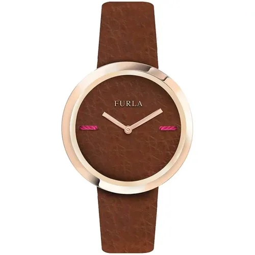 Braune Lederuhr Quarz Analog Pink - Furla - Modalova