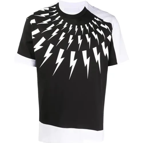 Lightning Bolt Printed T-Shirt , male, Sizes: XL, 2XL - Neil Barrett - Modalova