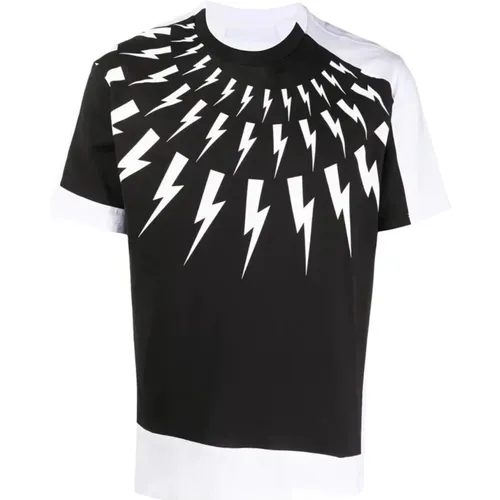 Lightning Bolt Printed T-Shirt , male, Sizes: XL, 2XL, S, L - Neil Barrett - Modalova