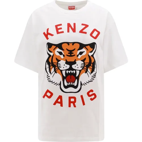 Weißes T-Shirt mit Rundhalsausschnitt und Logo Patch , Damen, Größe: 2XL - Kenzo - Modalova
