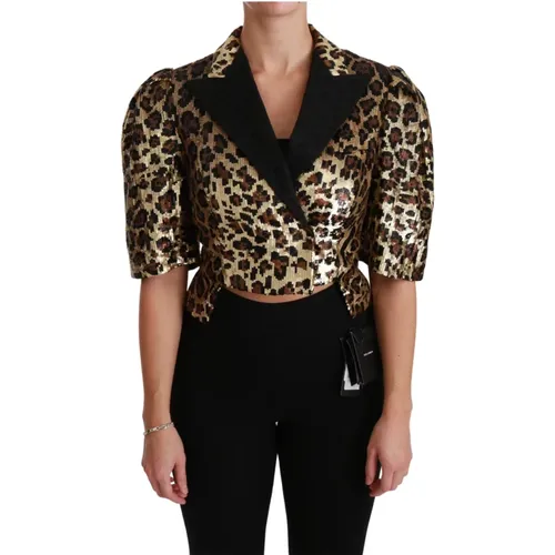 Luxuriöse Leopardenmuster Kurzarm Blazer Jacke - Dolce & Gabbana - Modalova