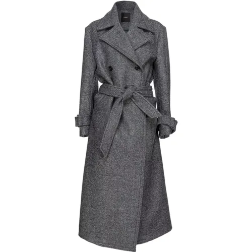 Grey Wool Blend Double-Breasted Coat , female, Sizes: S - pinko - Modalova