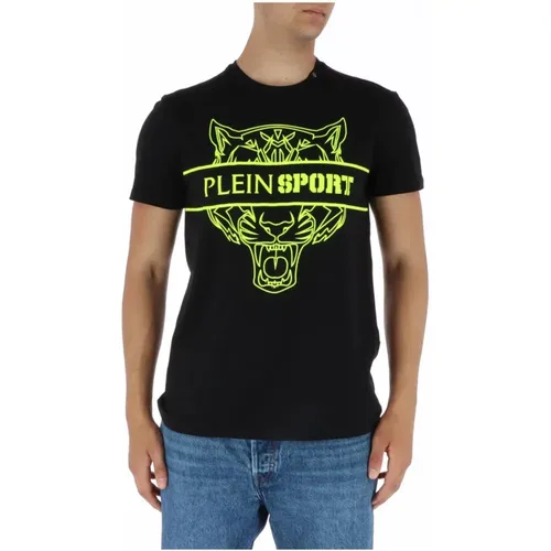 Schwarzes T-Shirt mit Kurzen Ärmeln und Druck , Herren, Größe: M - Plein Sport - Modalova