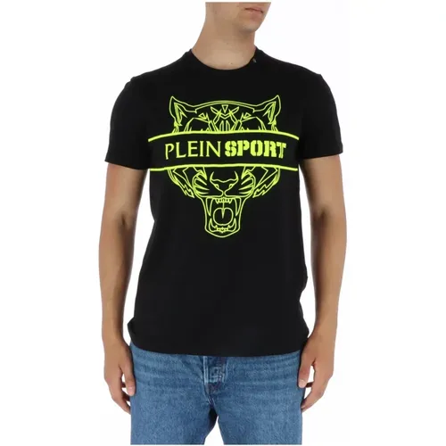 Schwarzes T-Shirt mit Kurzen Ärmeln und Druck , Herren, Größe: XL - Plein Sport - Modalova