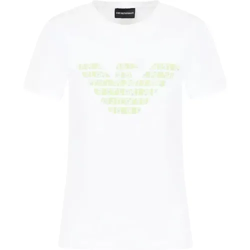 Bio-Baumwolle Adler besticktes T-Shirt , Damen, Größe: M - Emporio Armani - Modalova