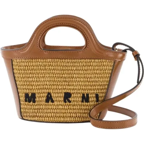 Strohtasche - Raw Sienna,Tropicalia Mikro-Tasche aus Leder und Raffia-Effekt-Stoff - Marni - Modalova