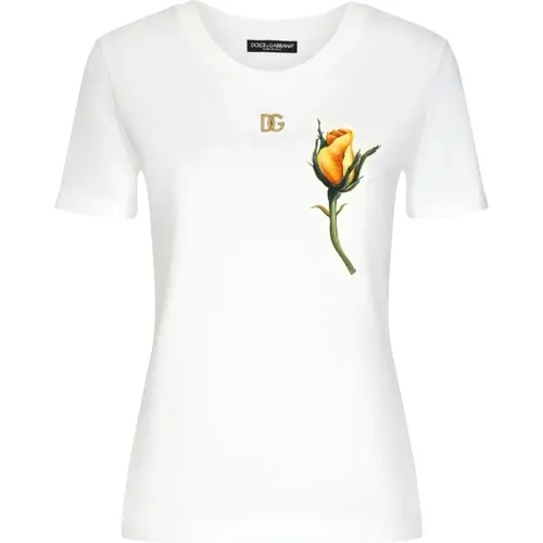 T-Shirt mit Rosenapplikation - Dolce & Gabbana - Modalova