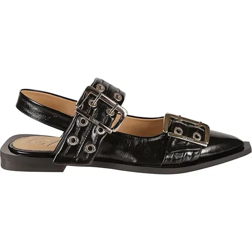 Chunky Silver-toned metal Buckle ballet flats - Ganni - Modalova