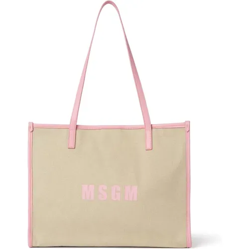 Canvas Tote Tasche mit Bedrucktem Logo - Msgm - Modalova