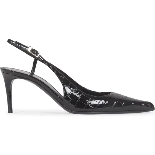 Embossed Leather Slingback Court Shoes , female, Sizes: 6 1/2 UK, 4 1/2 UK - Saint Laurent - Modalova