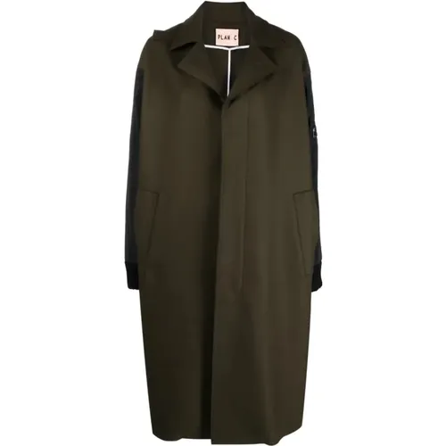 Olive Wool Blend Coat , female, Sizes: M, L - Plan C - Modalova